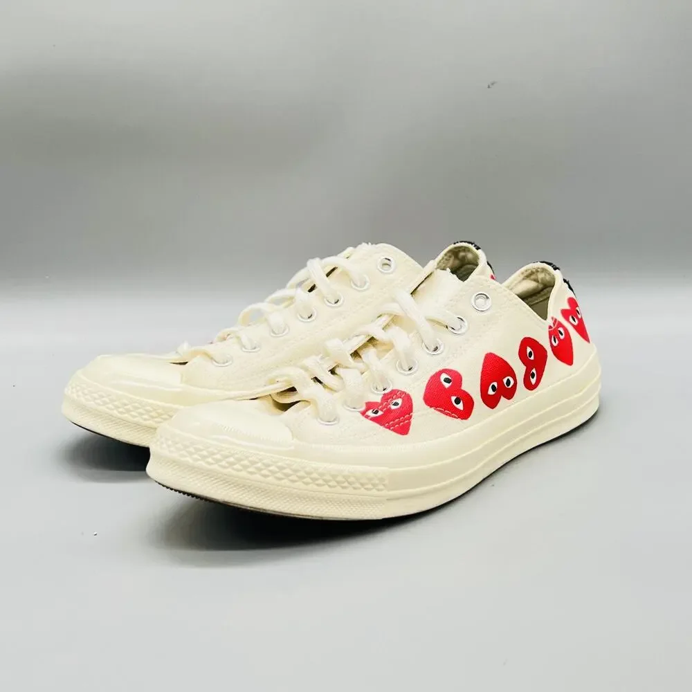 Converse Shoes Mens 9 White Canvas Comme Des Garcons Heart Sneakers Comfort - Picture 3 of 11